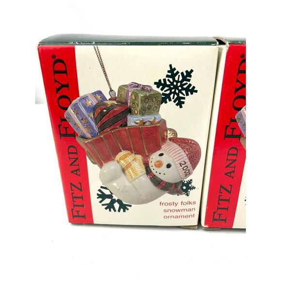 Fitz and Floyd 2002 Frosty Folks Snowman Christmas Ornament w/ Box Lot of 4 - Picture 2 of 6